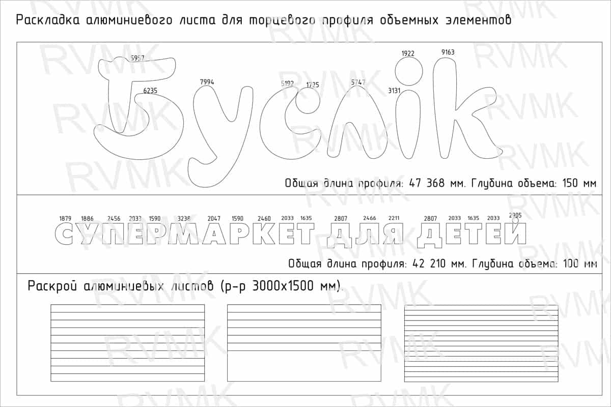 раскладка алюминиевого листа для торцевого профиля